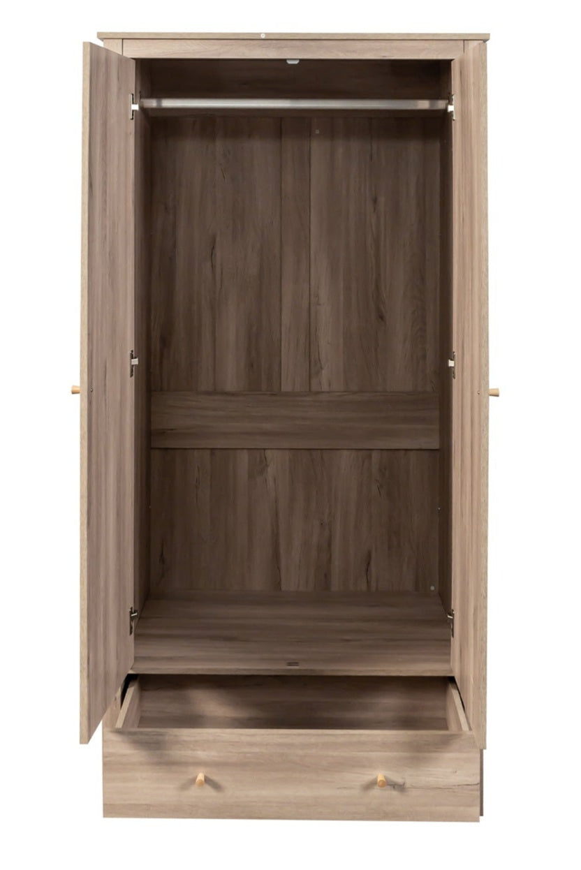 Willow Rattan Double Wardrobe with 1 Drawer Oak