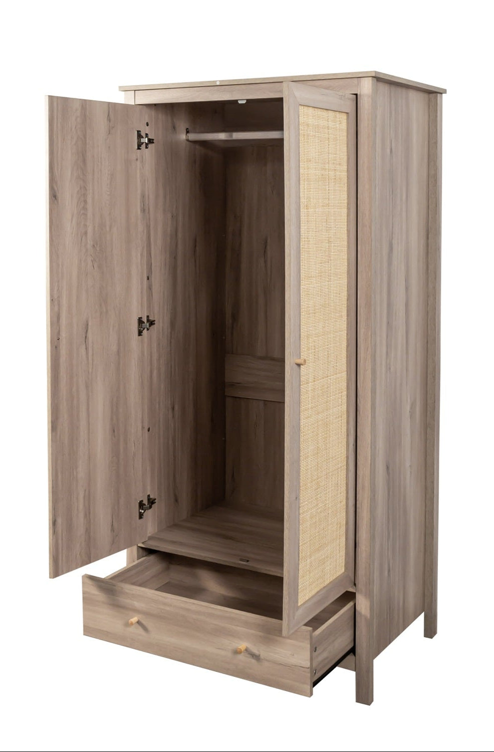 Willow Rattan Double Wardrobe with 1 Drawer Oak