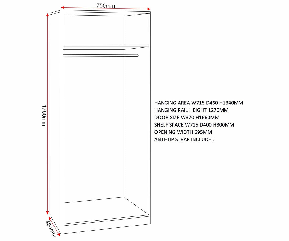 Dakota 2 Door Double Wardrobe