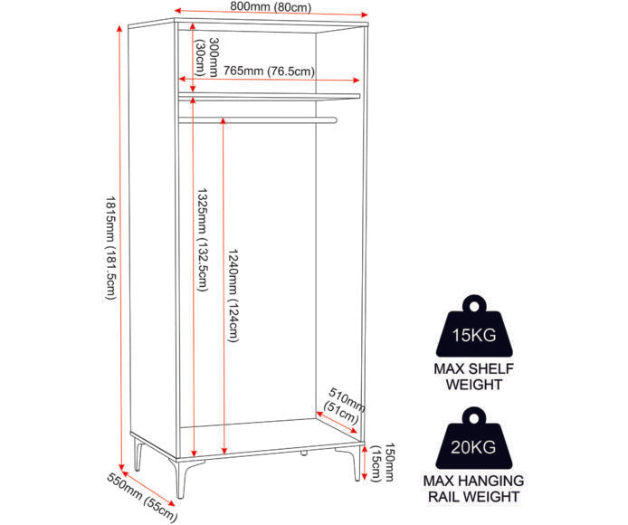 Miami Ridged 2 Door Fluted Double Wardrobe