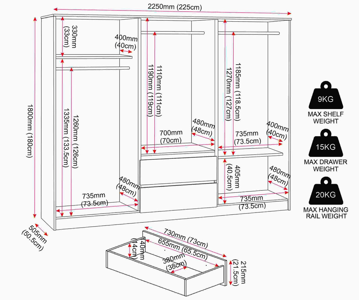 Malvern 6 Door 2 Drawer Wardrobe