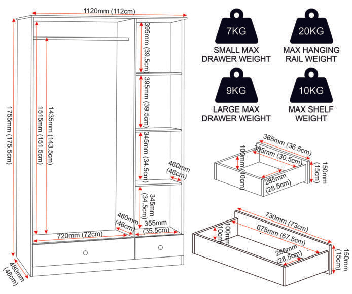 Denver 3 Door 2 Drawer Mirrored Triple Wardrobe