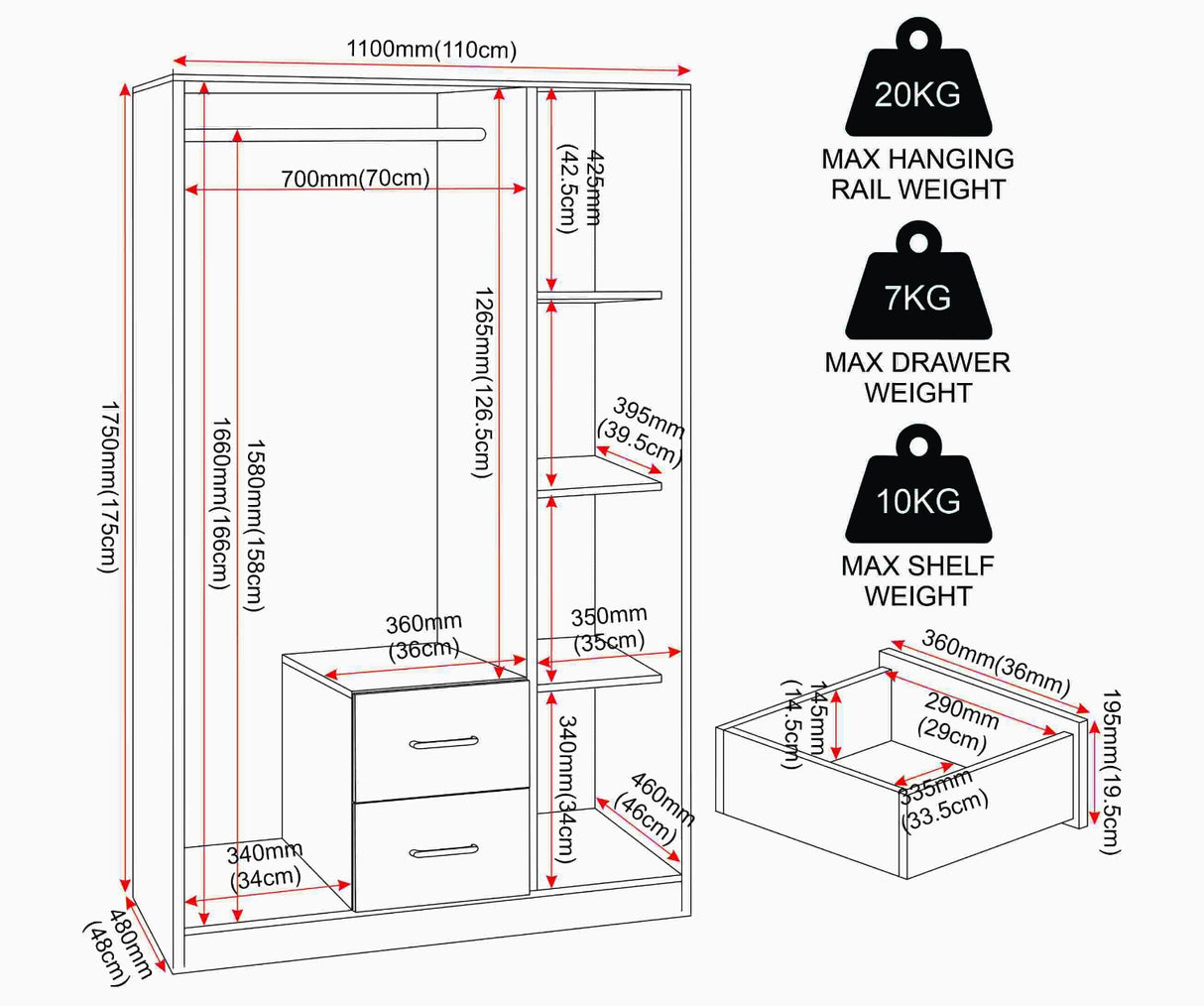 Dakota 3 Door 2 Drawer Mirrored Triple Wardrobe