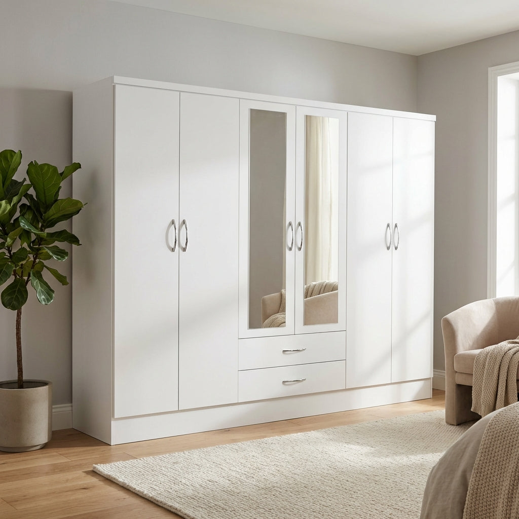 Nevada 6 Door 2 Drawer Mirrored Wardrobe