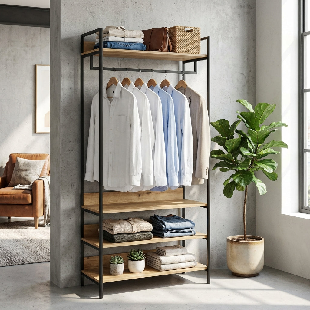 Alva Open Wardrobe with Clothes Rail & 4 Shelves