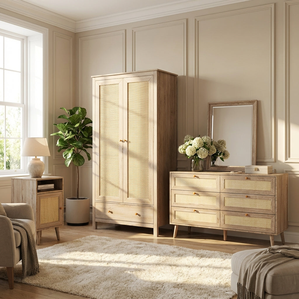 Willow Rattan 2 Door Wardrobe 3 Piece Bedroom Set