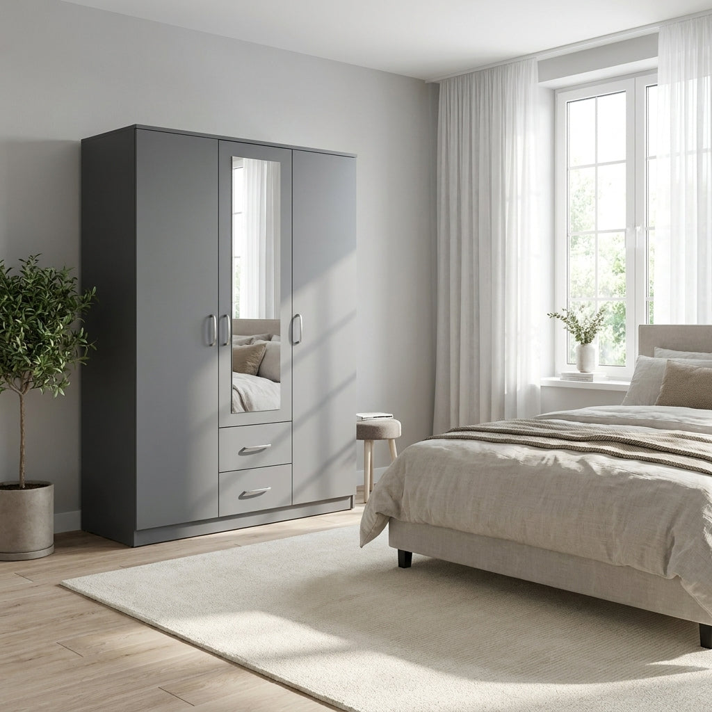 Dakota 3 Door 2 Drawer Mirrored Triple Wardrobe