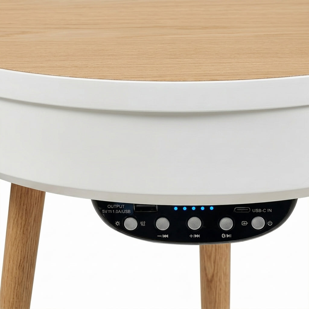 Bluetooth Speaker Side Table with 360° Sound & LED Light