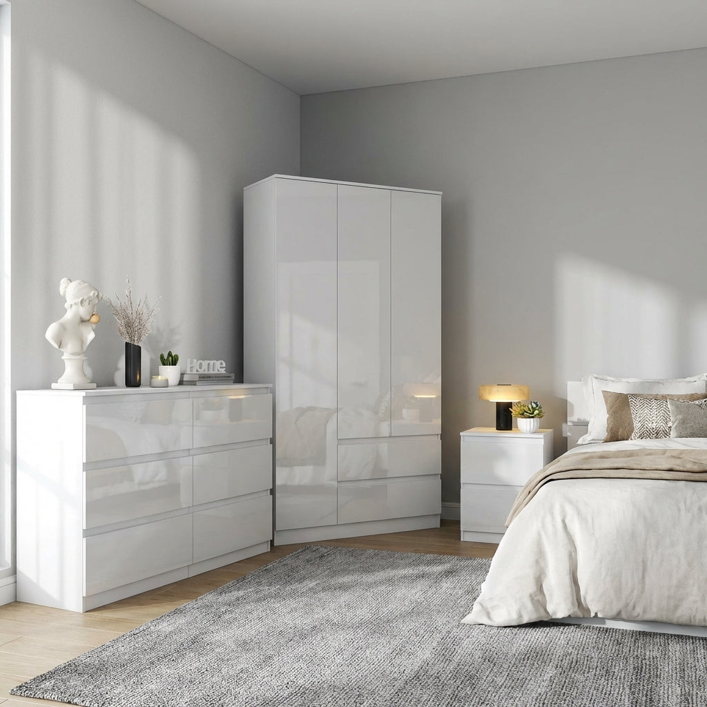 Soho 3 Door Wardrobe, 6 Drawer Chest & Bedside Table Bedroom Set