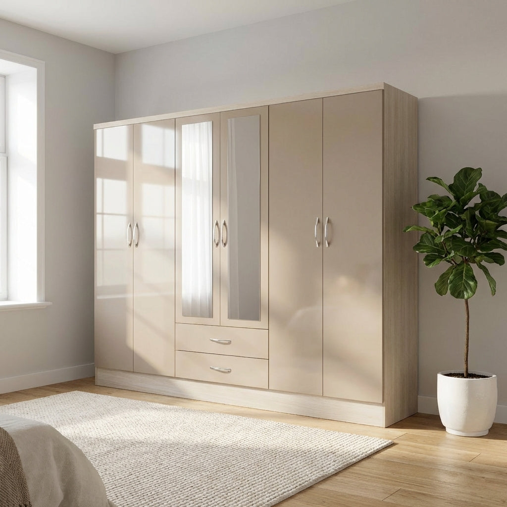 Nevada 6 Door 2 Drawer Mirrored Wardrobe