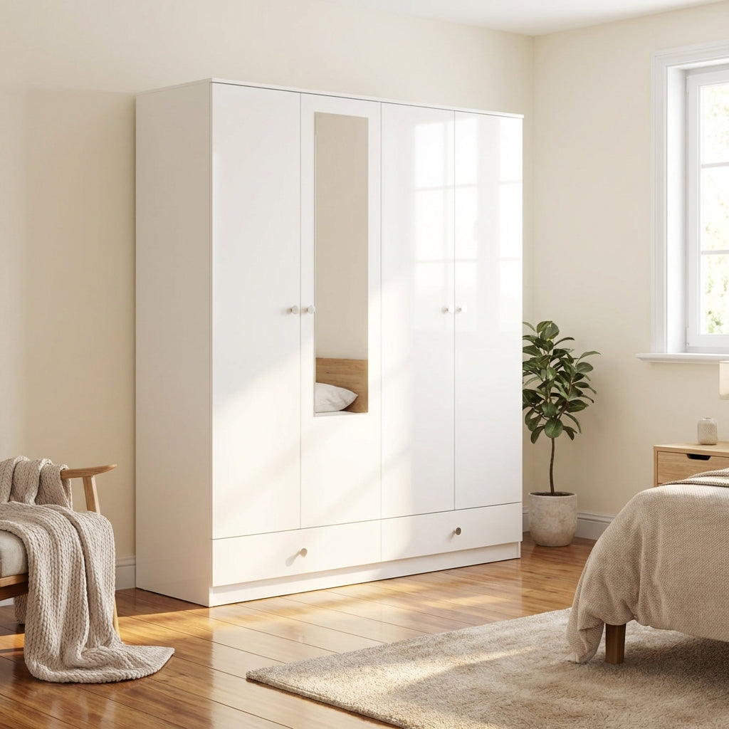Denver 4 Door 2 Drawer Mirrored Wardrobe