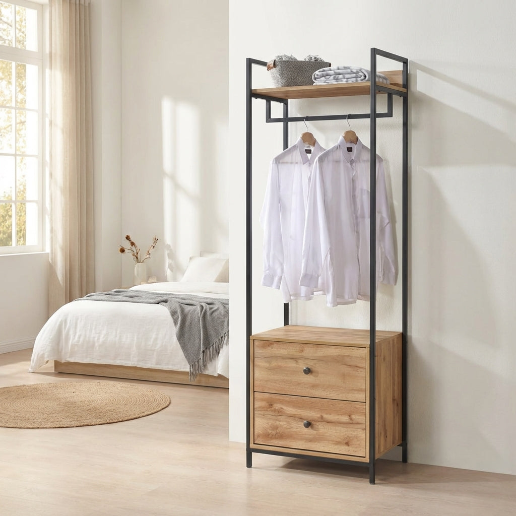 Alva Open Wardrobe with Clothes Rail & 2 Drawers