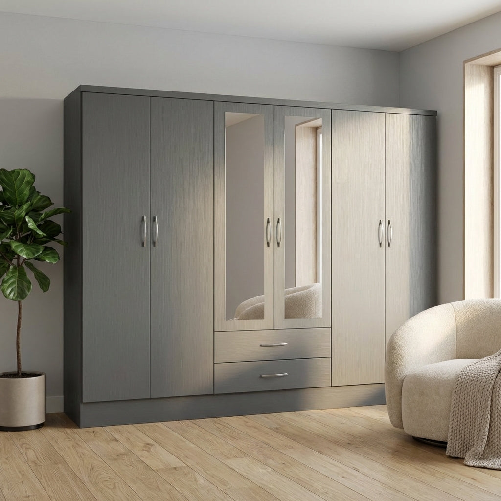 Nevada 6 Door 2 Drawer Mirrored Wardrobe