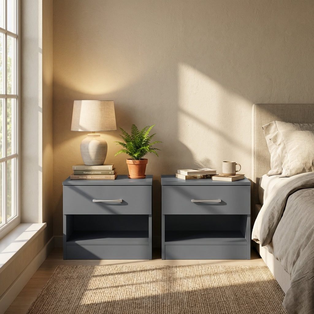 Pair of Highbury 1 Drawer Open Shelf Bedside Tables