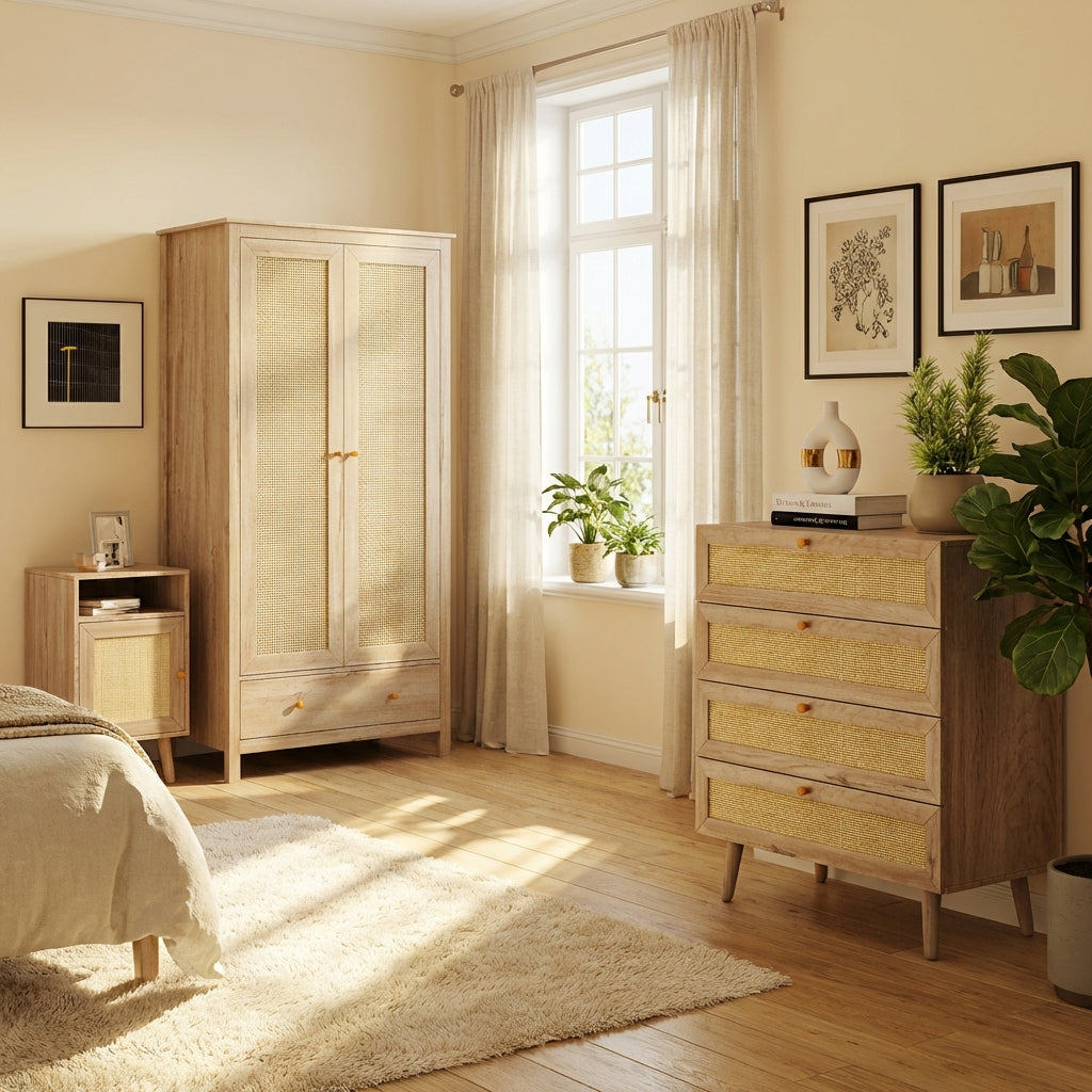 Willow Rattan 2 Door Wardrobe 3 Piece Bedroom Set