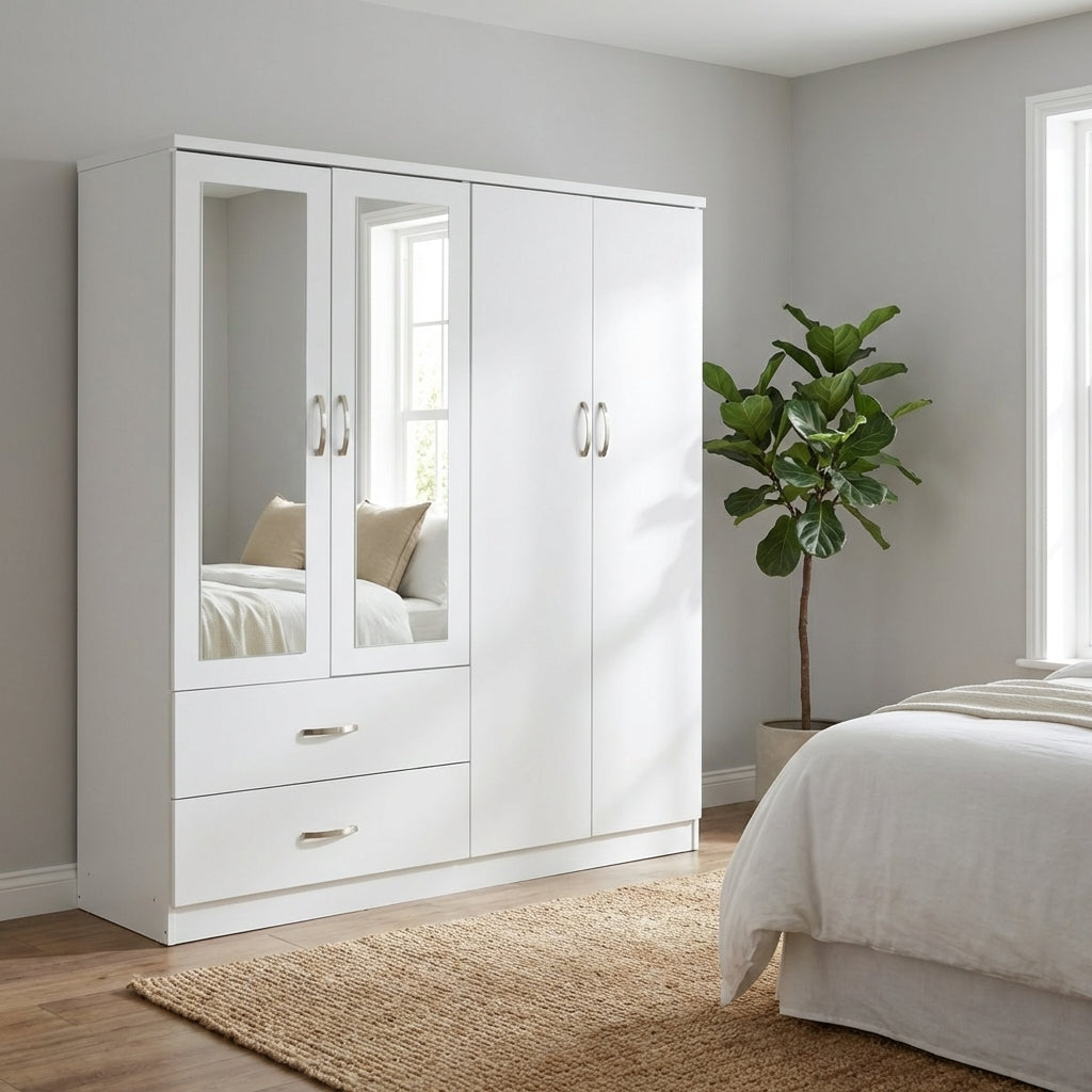 Paddington 4 Door 2 Drawer Mirrored Wardrobe