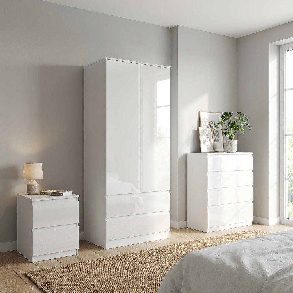 Soho 2 Door Wardrobe, 4 Drawer Chest & Bedside Table Bedroom Set