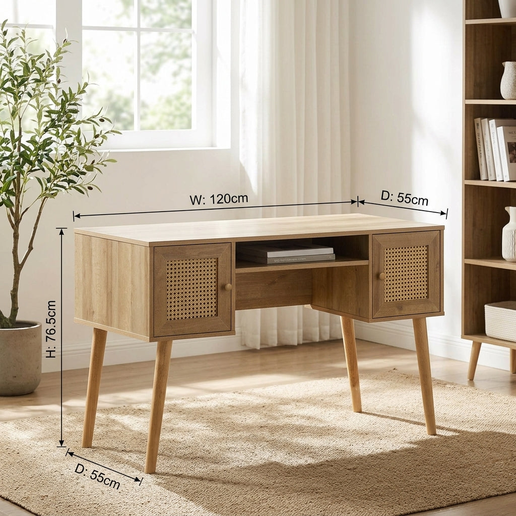 Manila 2 Door Rattan Compact Storage Desk