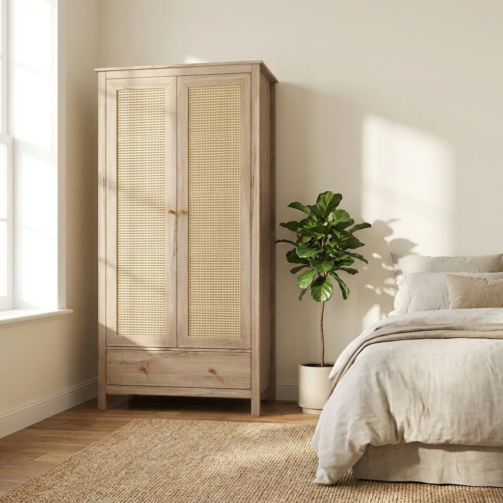 Willow Rattan 2 Door Wardrobe 3 Piece Bedroom Set