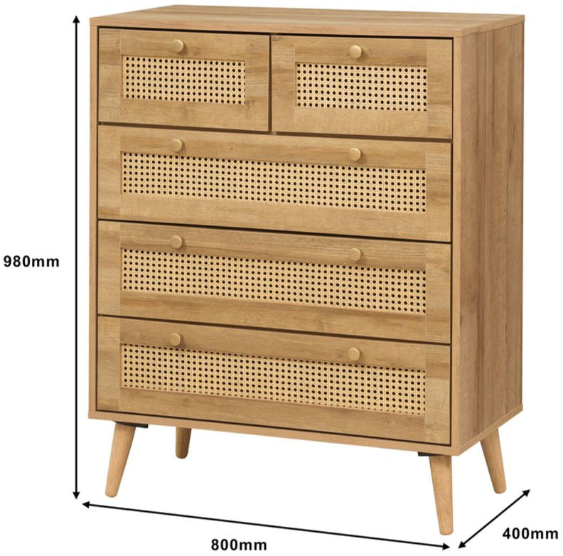 Manila Rattan 3+2 Drawer Chest of Drawers