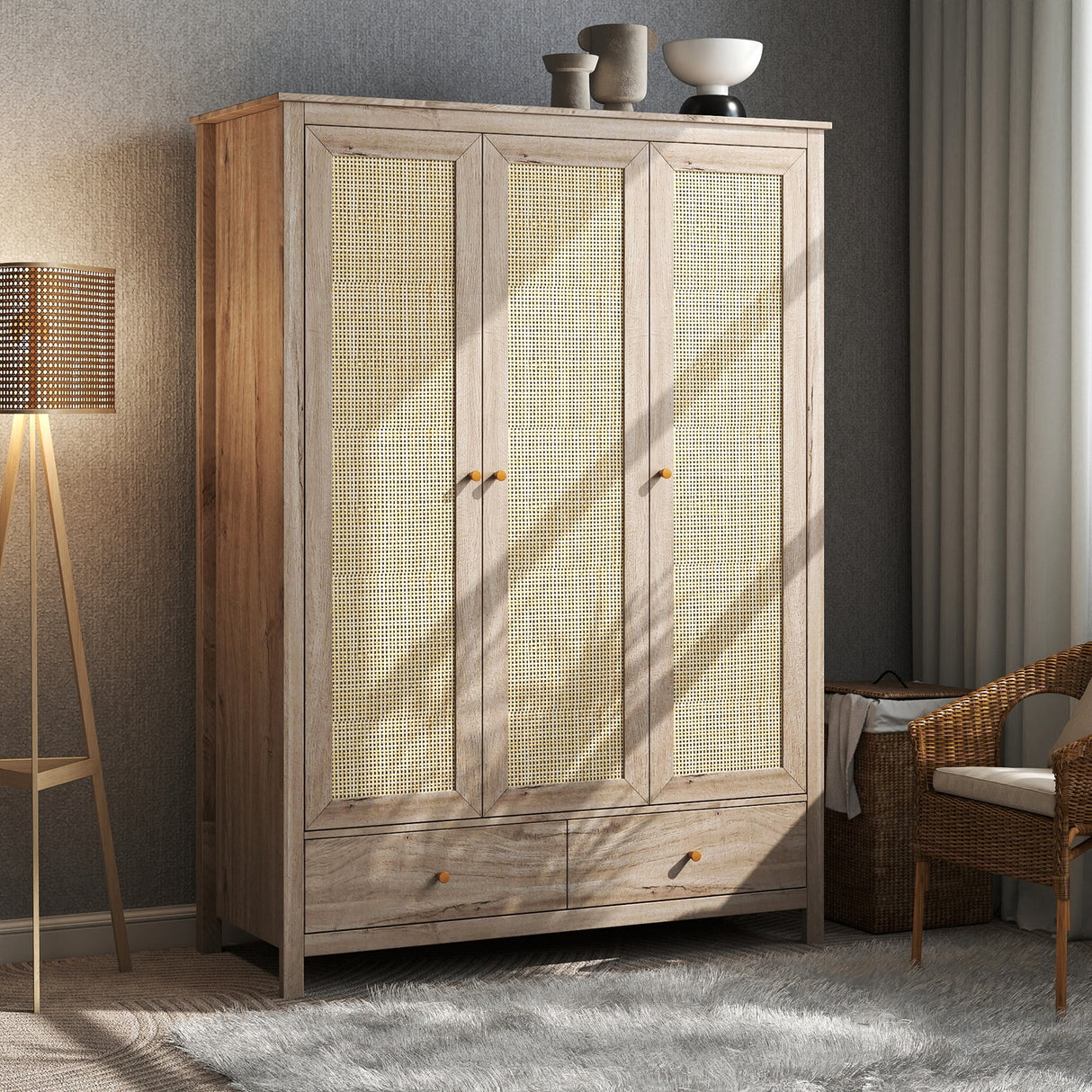 Willow Rattan 3 Door Wardrobe 3 Piece Bedroom Set