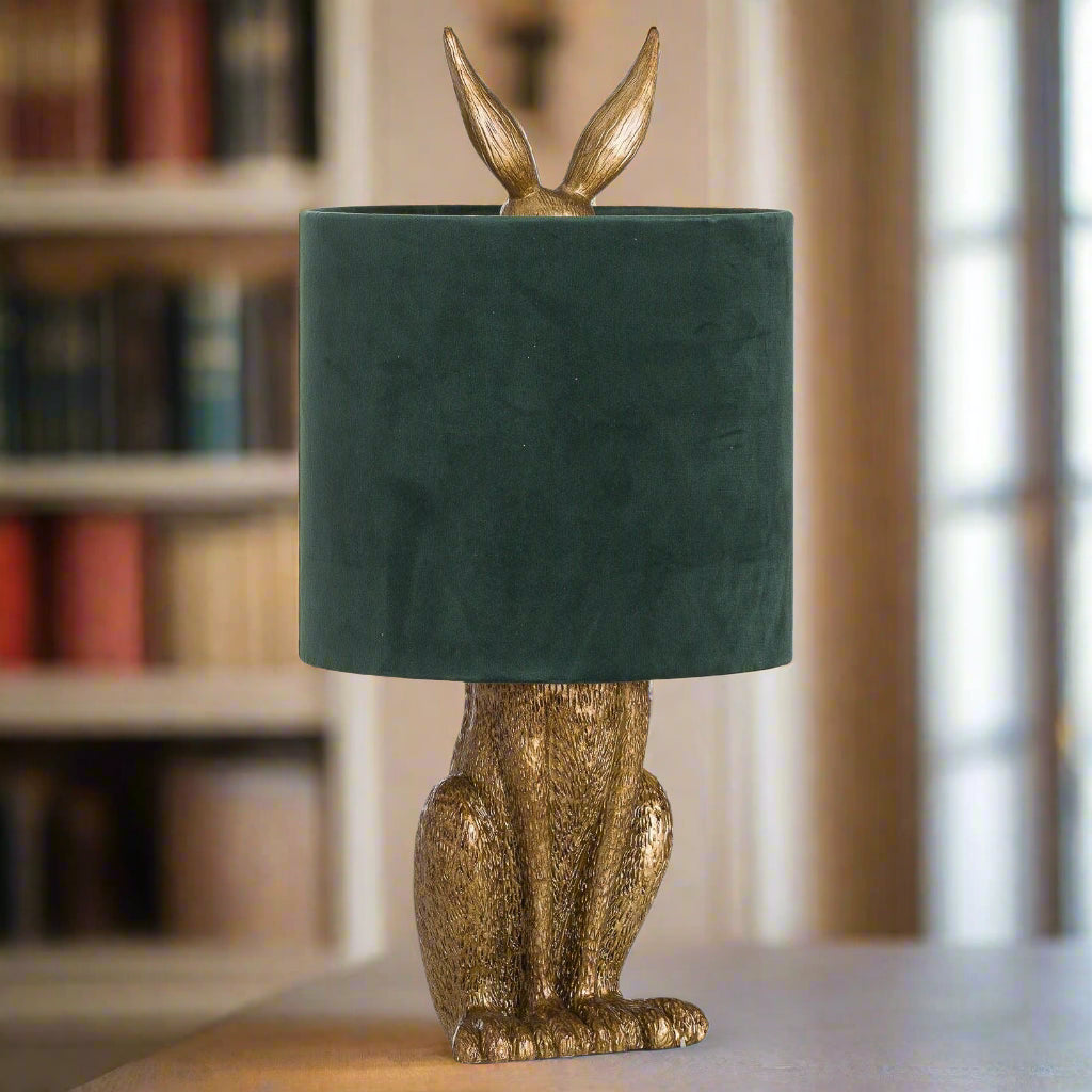 Antique Hare Table Lamp with Velvet Shade