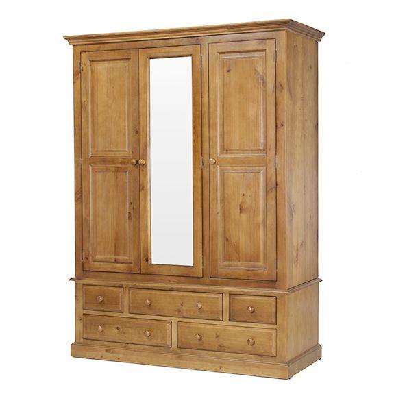 Maple 3 Door 5 Drawer Mirrored Triple Wardrobe