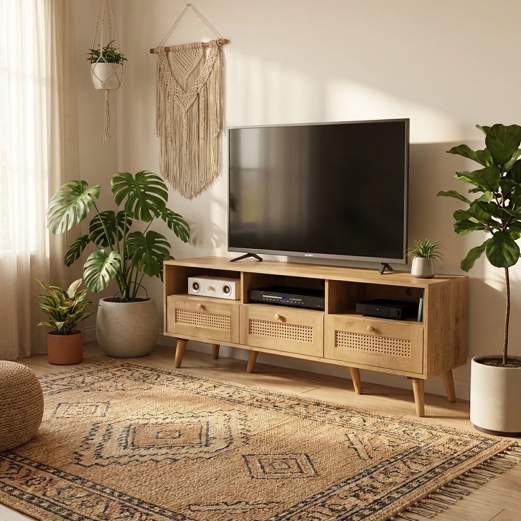 Manila Rattan 3 Drawer 135cm Wide TV Stand Bench Unit