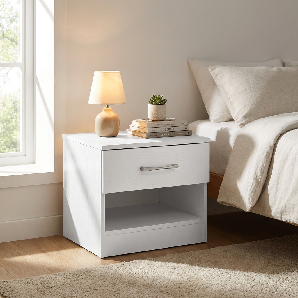 Highbury 1 Drawer Open Shelf Bedside Table