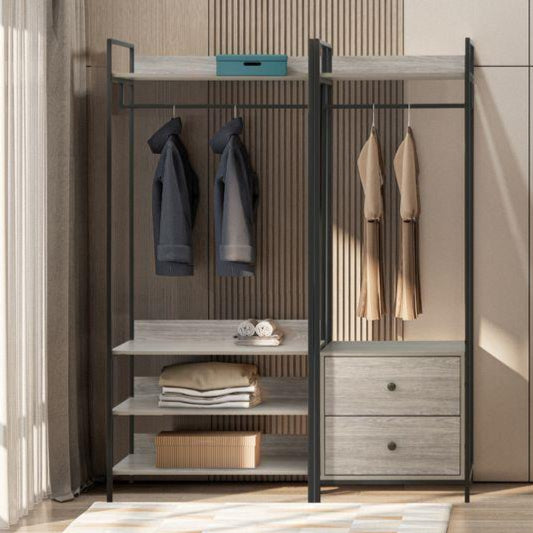 Alva Open Wardrobes with 2 Drawers & 4 Shelves Set