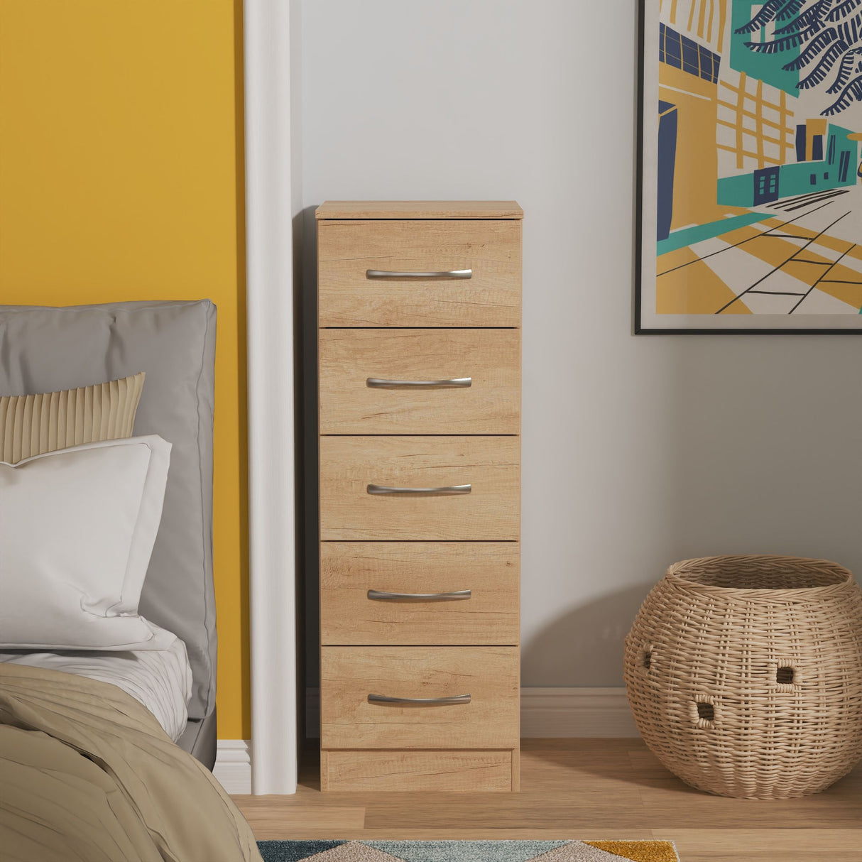 Avon 5 Drawer Tall Bedside Table