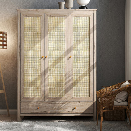 Willow Rattan 3 Door Triple Wardrobe with 2 Drawers