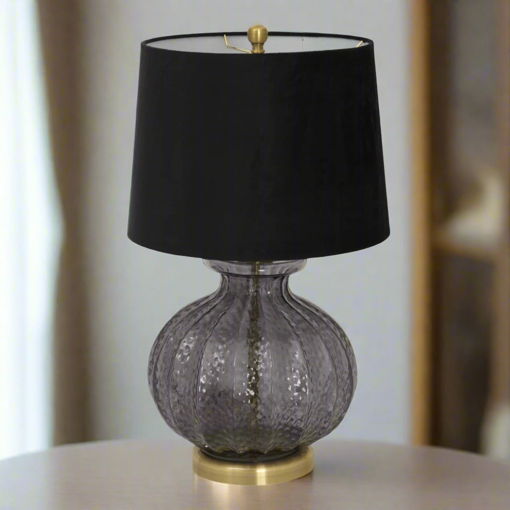 Luxton Glass Fluted Lamp with Velvet Shade