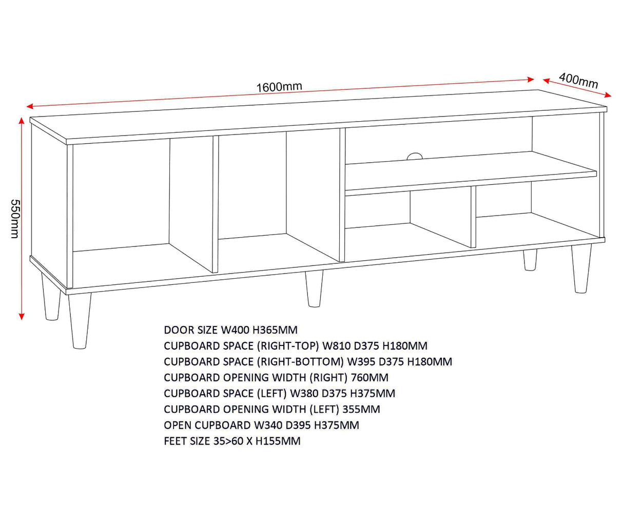 Tessa 3 Door 160cm TV Stand Unit