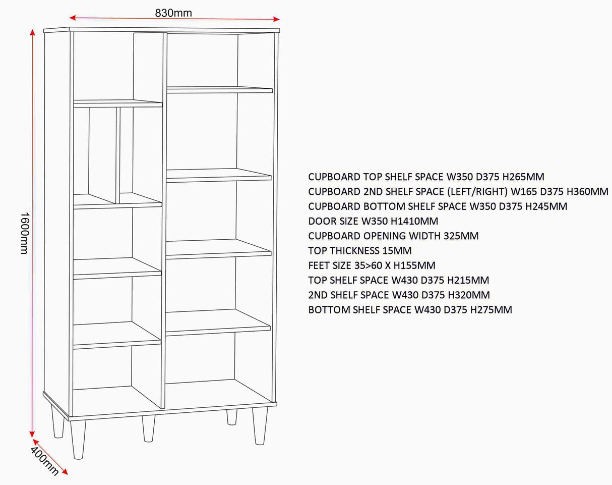 Tessa 1 Door Bookcase Storage Cupboard
