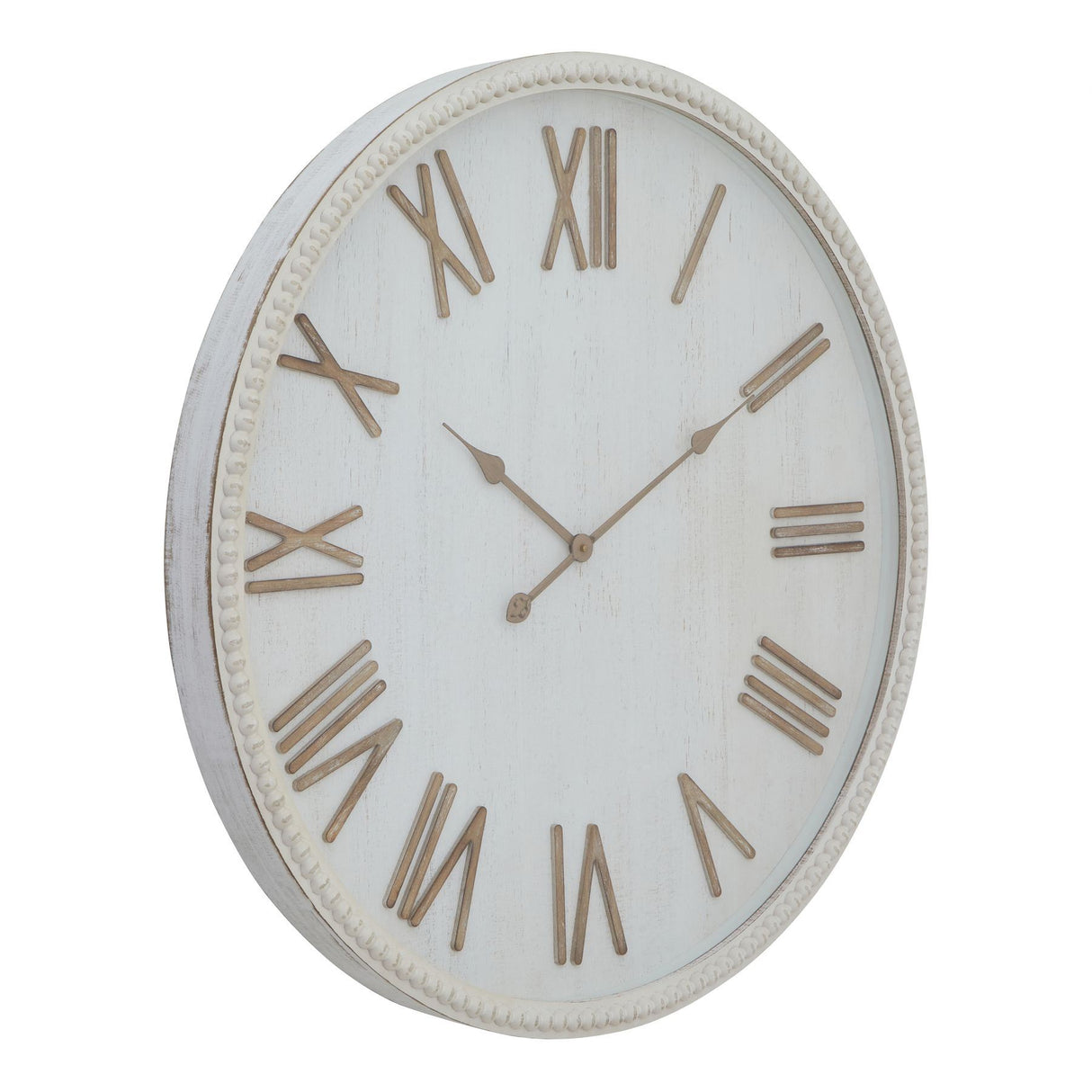 Large Rustic White Clock with Beaded Frame