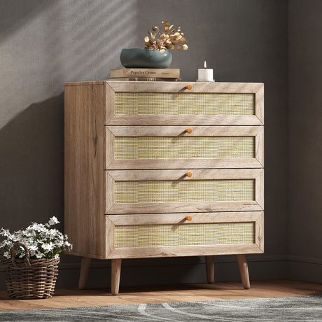 Willow Rattan Chest of 4 Drawers Oak