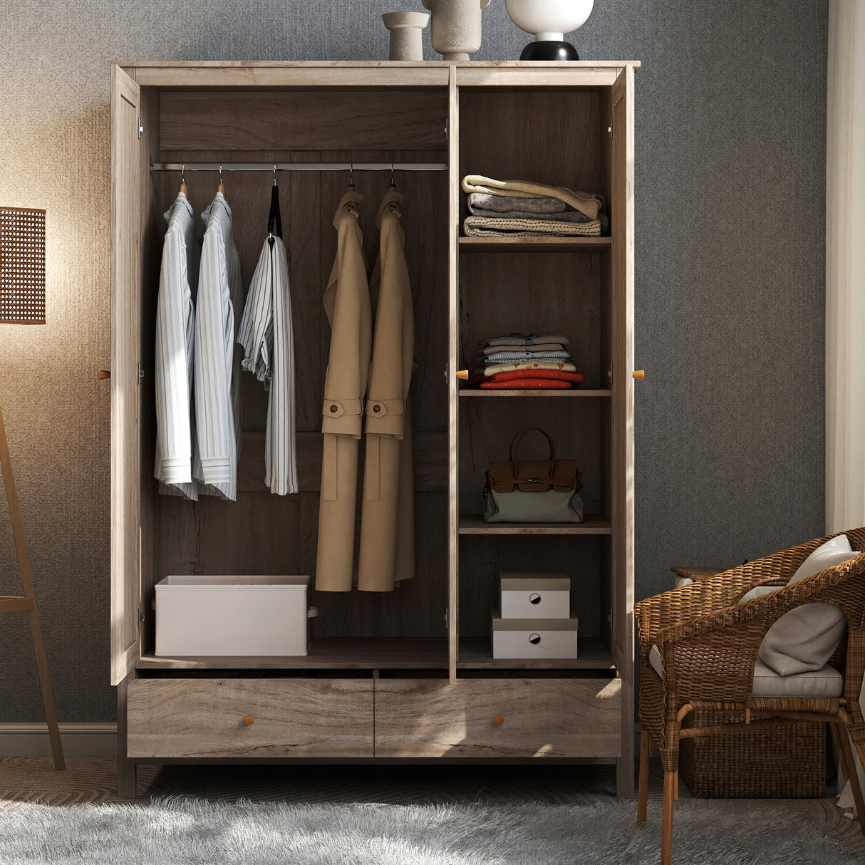 Willow Rattan 3 Door Wardrobe 3 Piece Bedroom Set