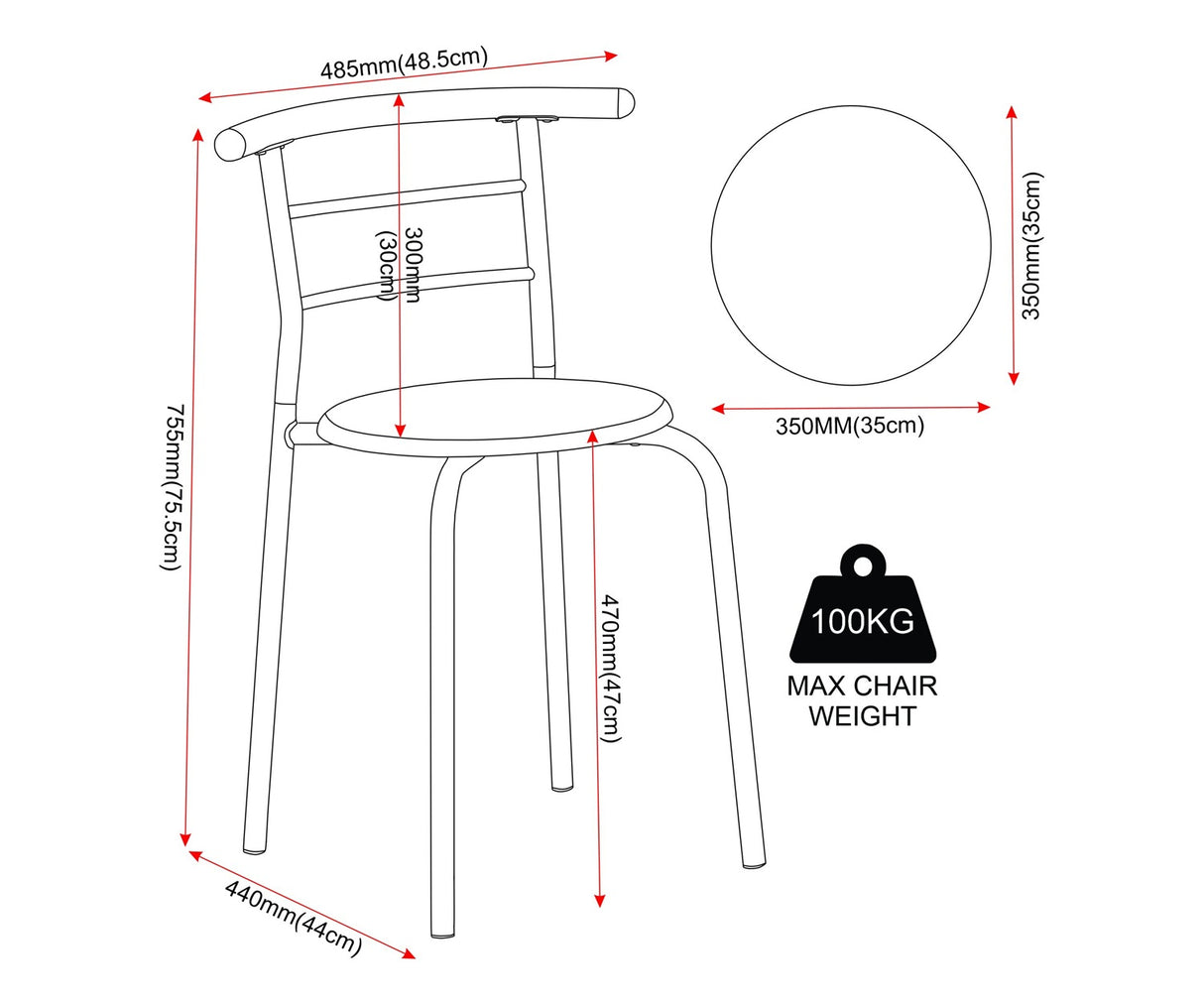 Derry Compact Dining Set with 2 Chairs - Small Kitchen Table Set