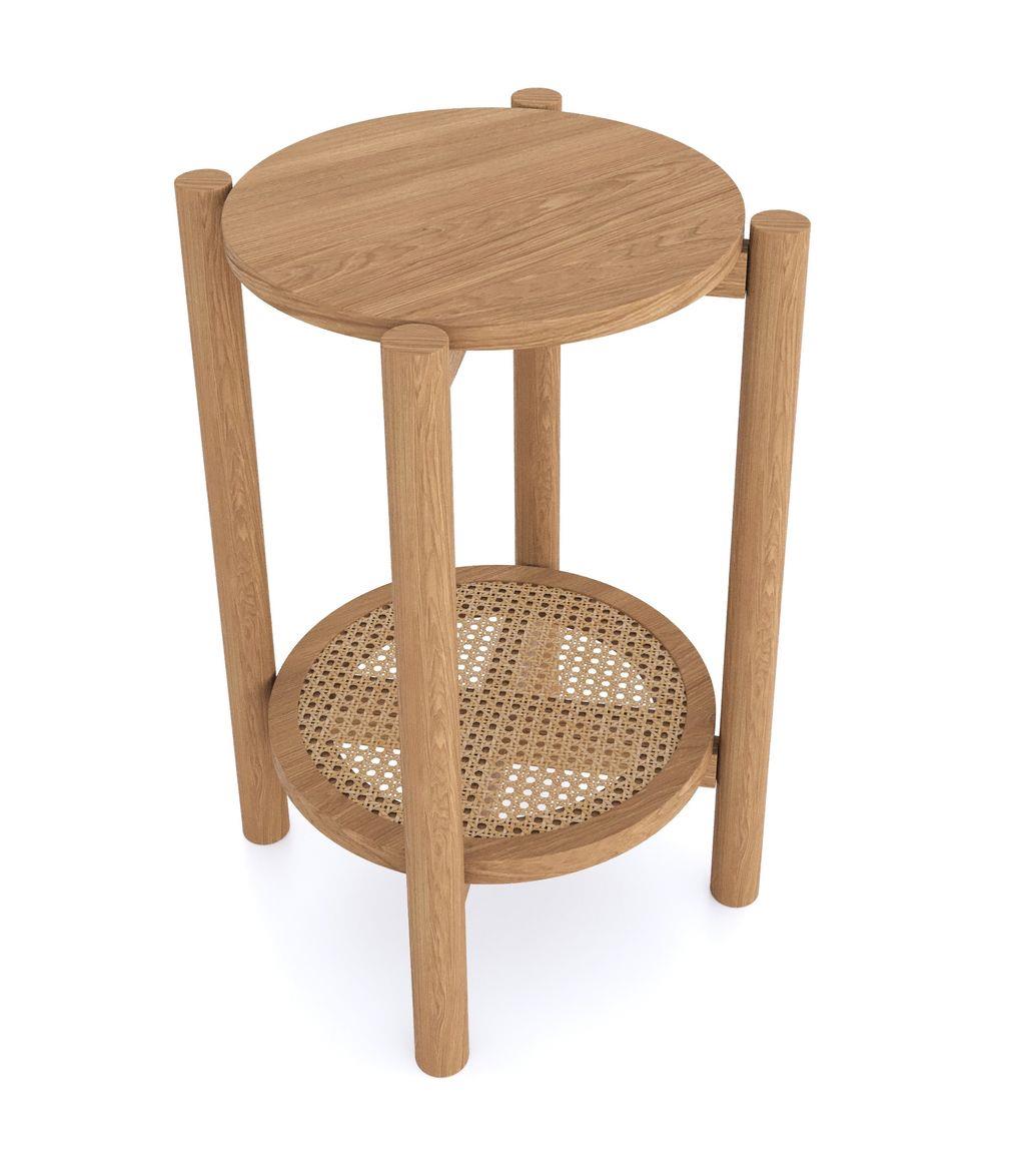 Cypress Round Side Table with Rattan Open Shelf