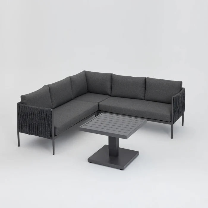 Serena Rattan Rope Corner Sofa and Rising Table Garden Set with Cover