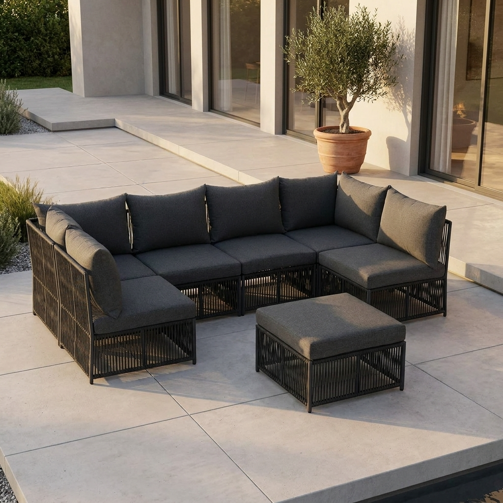 Tobago 7 Piece Rope Modular Garden Seating Set with Cover