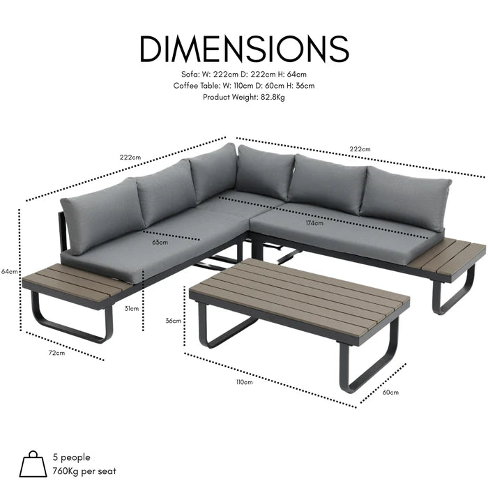 Skyros Corner Sofa and Coffee Table Garden Set with Cover