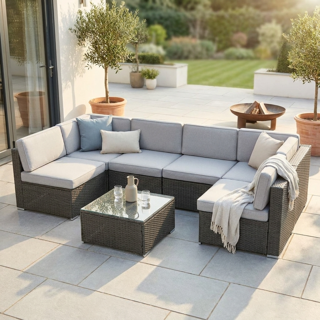 Maritimo Rattan Corner Sofa and Coffee Table Garden Furniture Set with Cover
