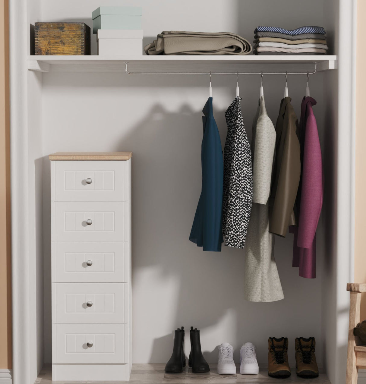 Vienna 5 Drawer Tallboy Drawer Chest with Oak Top