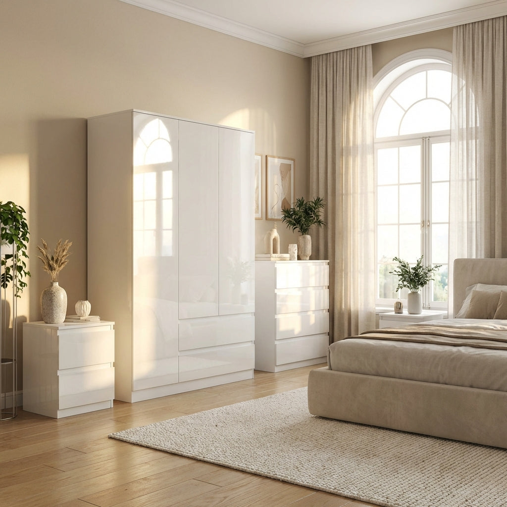 Soho 3 Door Wardrobe, 4 Drawer Chest & Bedside Table Bedroom Set