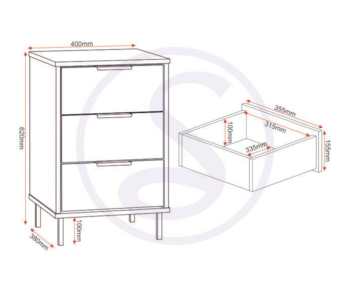 Madrid 3 Drawer Bedside Table