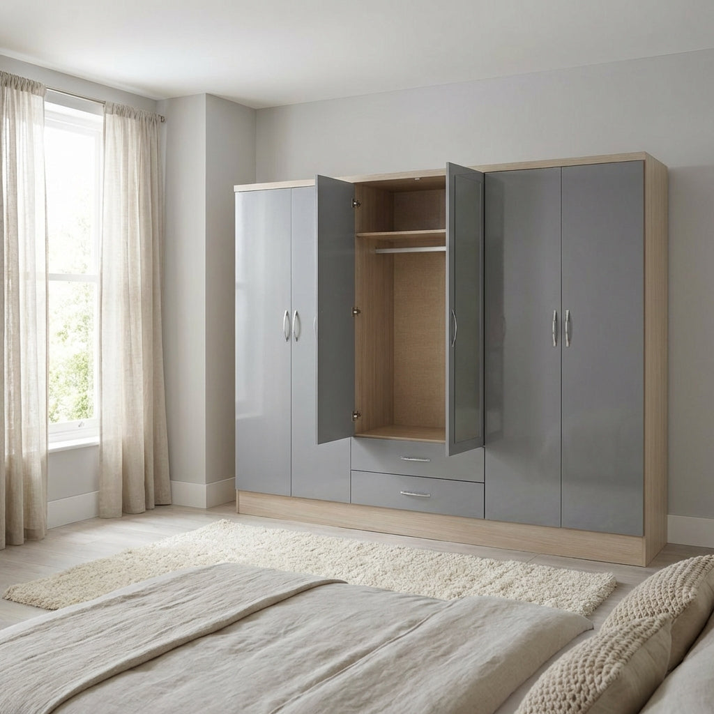 Nevada 6 Door 2 Drawer Mirrored Wardrobe