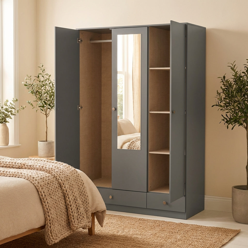 Denver 3 Door 2 Drawer Mirrored Triple Wardrobe