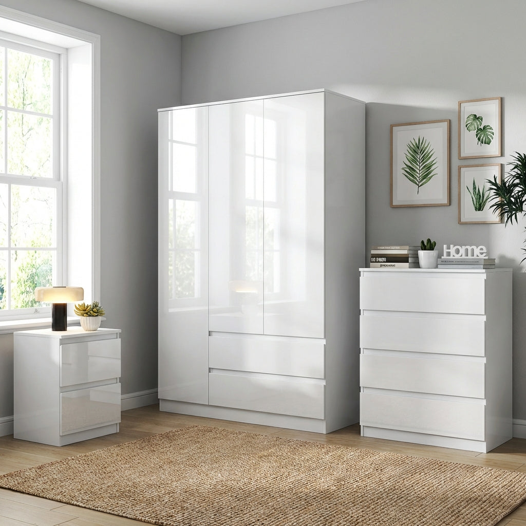Soho 3 Door Wardrobe, 4 Drawer Chest & Bedside Table Bedroom Set